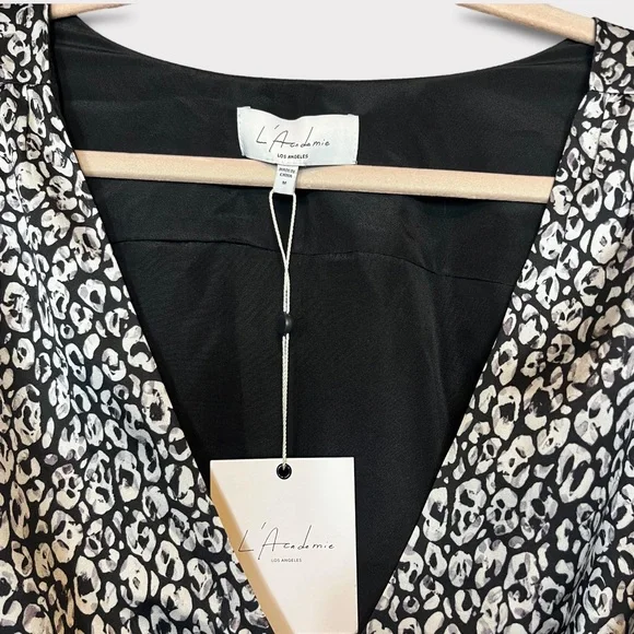 L’Academie Revolve The Joyce Mini Dress Cheetah Medium Satin Black Glam Party - Picture 6 of 7